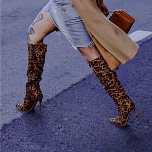 Cheetah knee high fashion boots